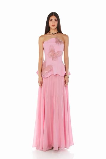 Pink Butterfly Detail Evening Dress